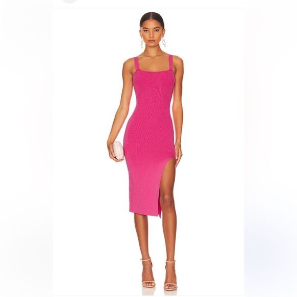 Superdown Zoe Square neck dress fuschia pink knit midi bodycon Revolve New - Picture 1 of 9